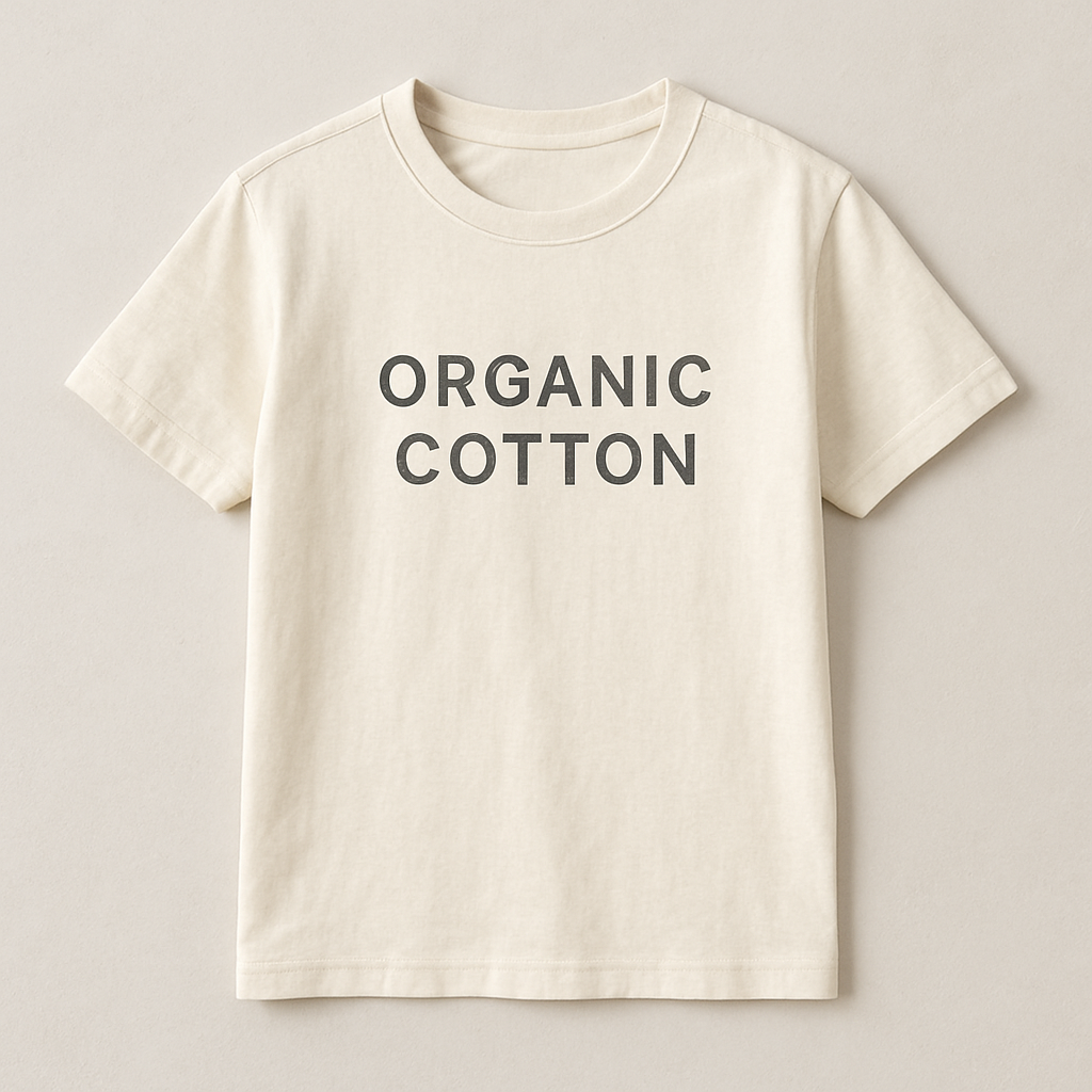 Cream-colored T-shirt made from organic cotton sustainable fabric with a minimalist design.
