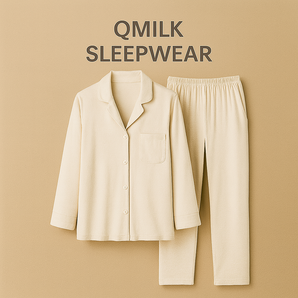Soft sleepwear pyjamas made from QMilk (Milk Fiber), featuring a smooth texture and comfortable, relaxed fit.