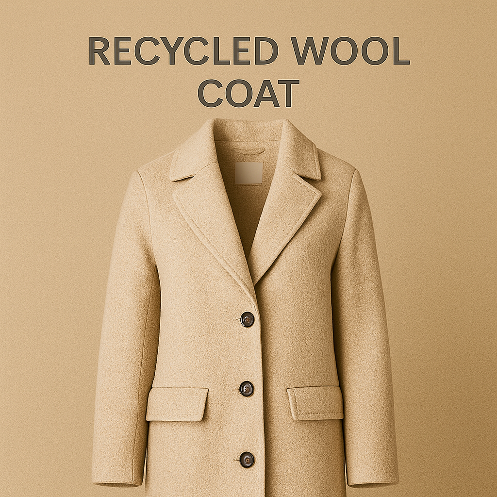 Coat made from recycled wool fabric with a clean, minimalist design and structured silhouette.